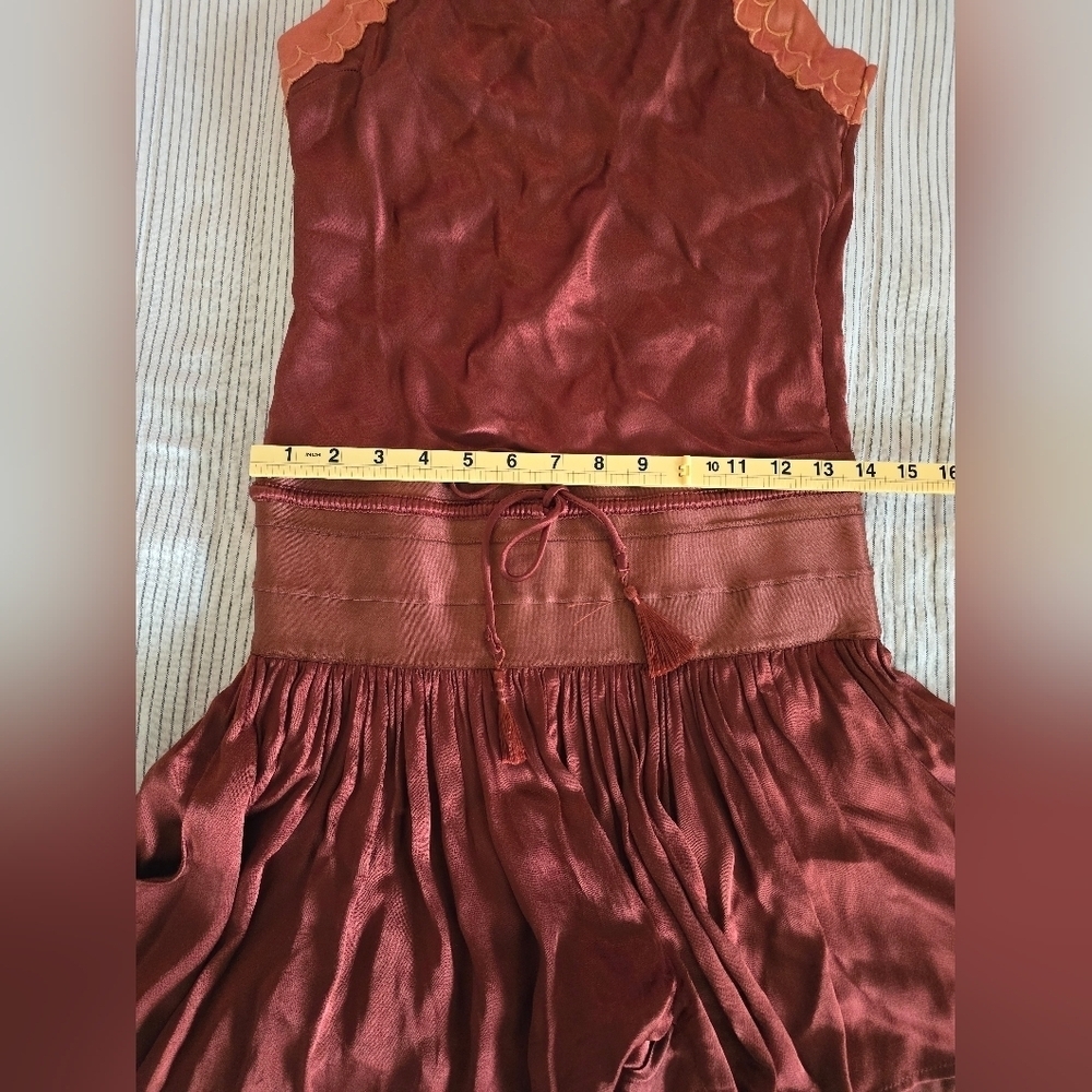 FLANNEL Australia Satin Drop Waist Romper Size 2 (US 6-8) Rust Colored MSRP $480 - Picture 9 of 10